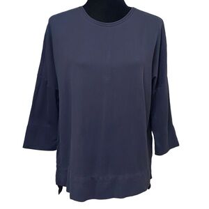 J Jill Ponte Knit Pullover Top Navy Minimalist 3/4 Sleeve Tunic XS